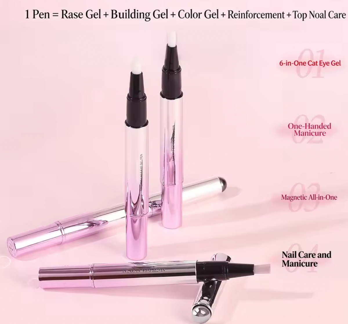 Bolígrafo de Gel para Uñas 3 en 1 con Base, Color y Top Coat (30% en segundas unidades)